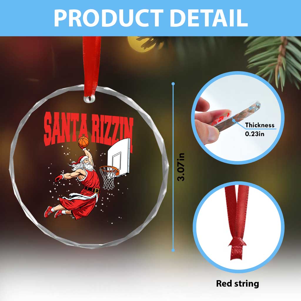 Santa Basketball Christmas Crystal Glass Ornament He Is Rizzin - Wonder Print Shop