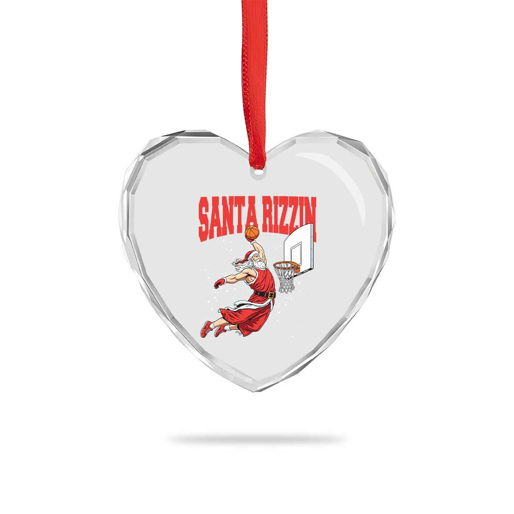 Santa Basketball Christmas Heart Crystal Glass Ornament He Is Rizzin - Wonder Print Shop