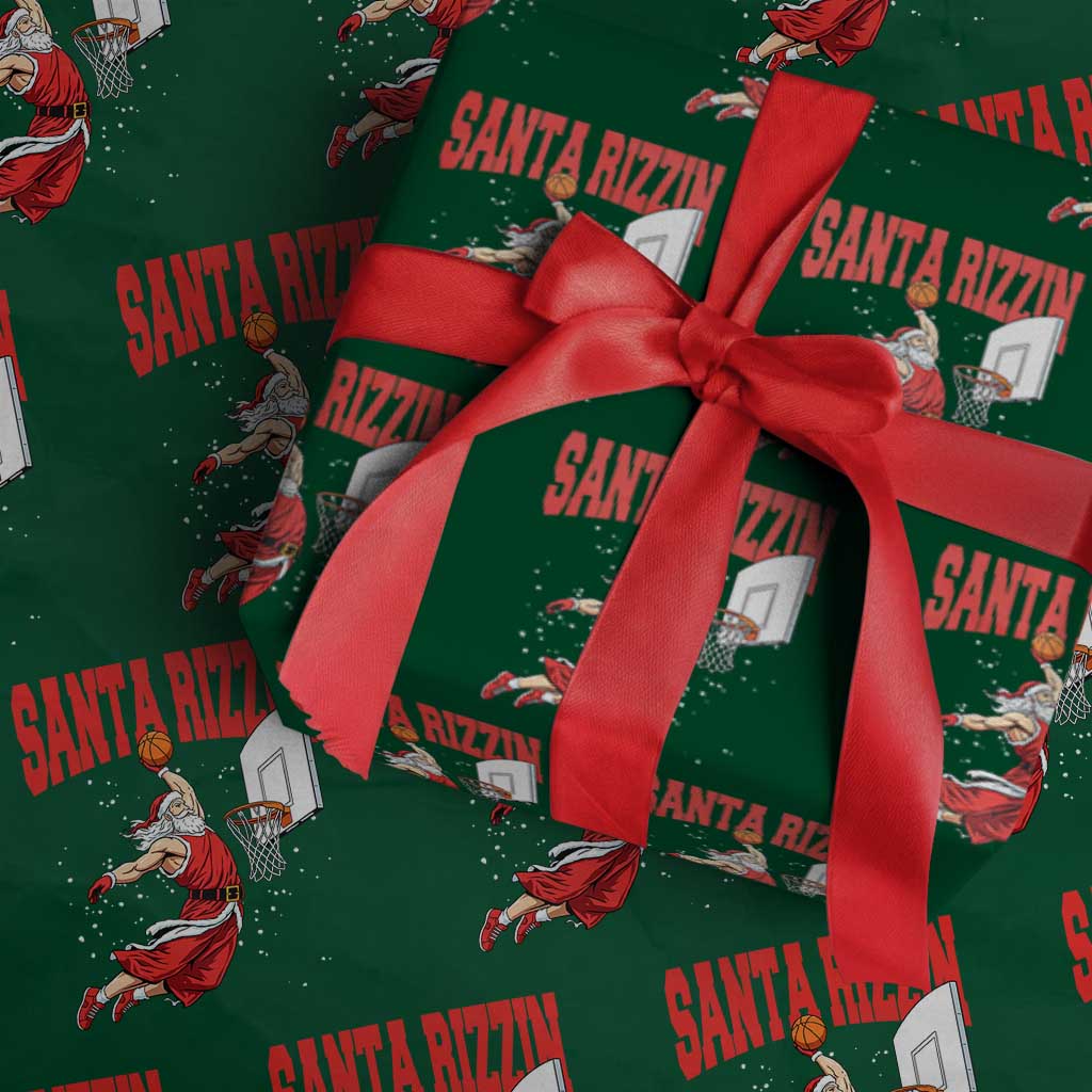 Santa Basketball Christmas Wrapping Paper Roll He Is Rizzin - Wonder Print Shop
