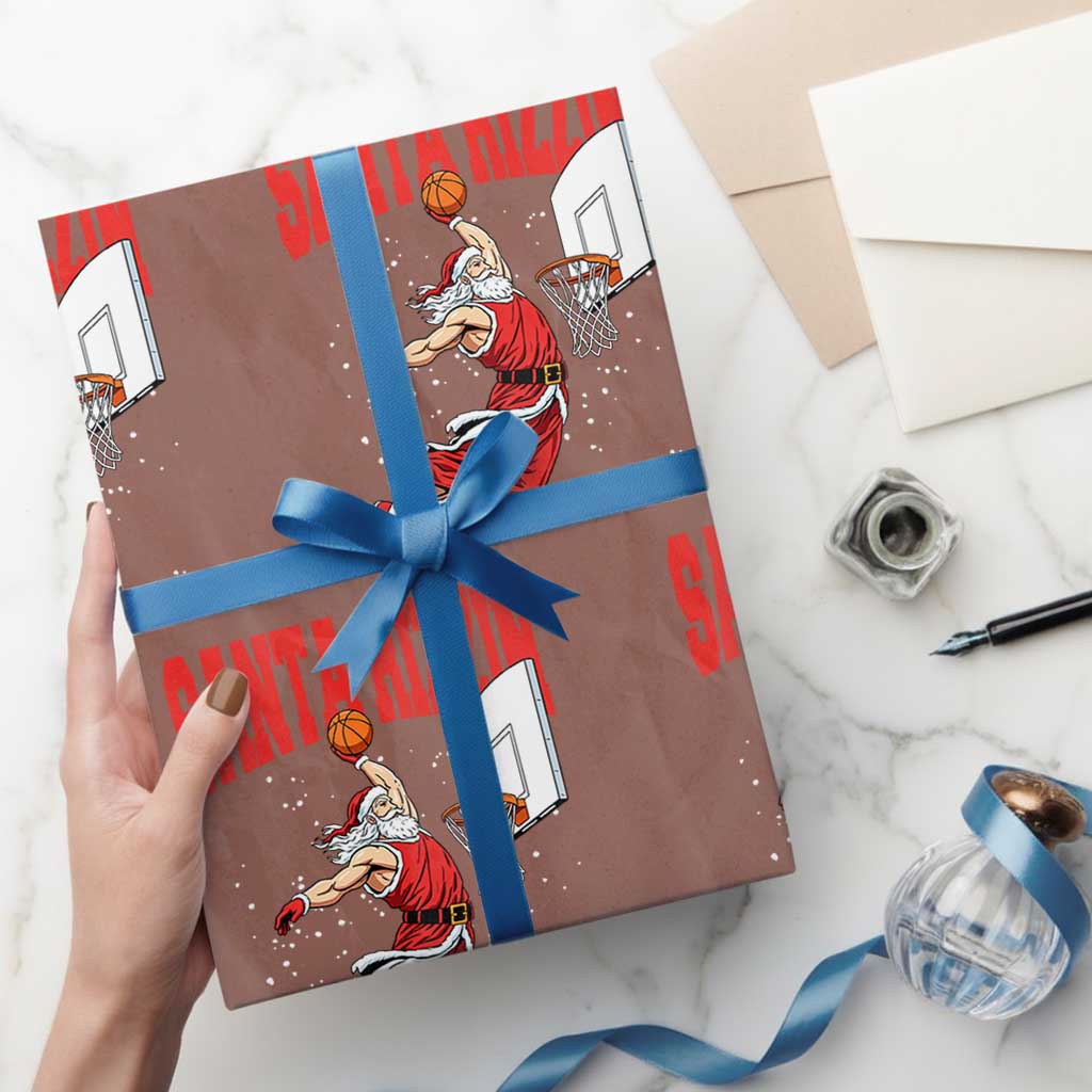 Santa Basketball Christmas Wrapping Paper Roll He Is Rizzin - Wonder Print Shop