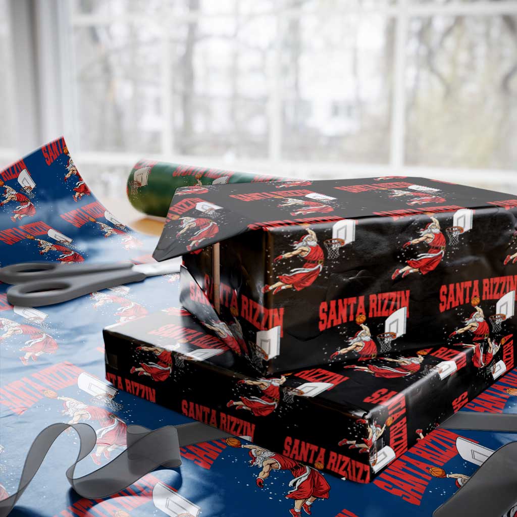Santa Basketball Christmas Wrapping Paper Roll He Is Rizzin - Wonder Print Shop