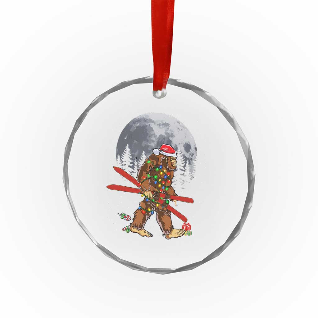 Santa Bigfoot Christmas Crystal Glass Ornament Funny Sasquatch Skiing Snowboard Ski Lover Skier - Wonder Print Shop