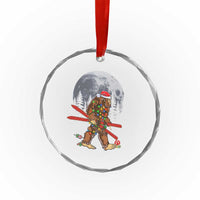 Santa Bigfoot Christmas Crystal Glass Ornament Funny Sasquatch Skiing Snowboard Ski Lover Skier - Wonder Print Shop