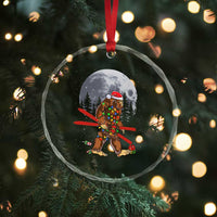Santa Bigfoot Christmas Crystal Glass Ornament Funny Sasquatch Skiing Snowboard Ski Lover Skier - Wonder Print Shop