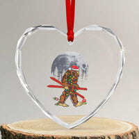 Santa Bigfoot Christmas Heart Crystal Glass Ornament Funny Sasquatch Skiing Snowboard Ski Lover Skier - Wonder Print Shop
