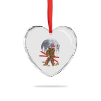 Santa Bigfoot Christmas Heart Crystal Glass Ornament Funny Sasquatch Skiing Snowboard Ski Lover Skier - Wonder Print Shop