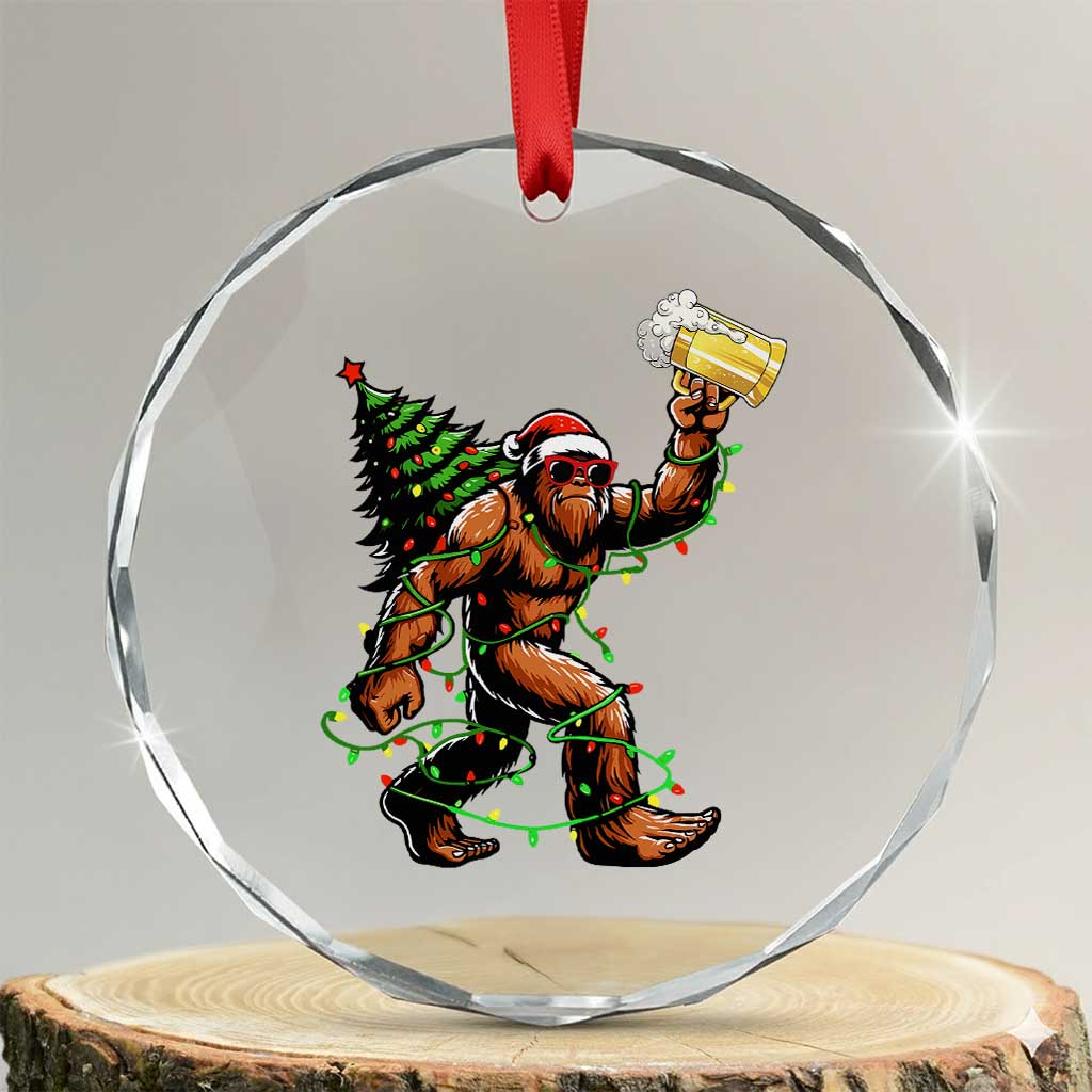Santa Bigfoot Christmas Tree Crystal Glass Ornament Xmas Lights Funny Sasquatch Beer - Wonder Print Shop