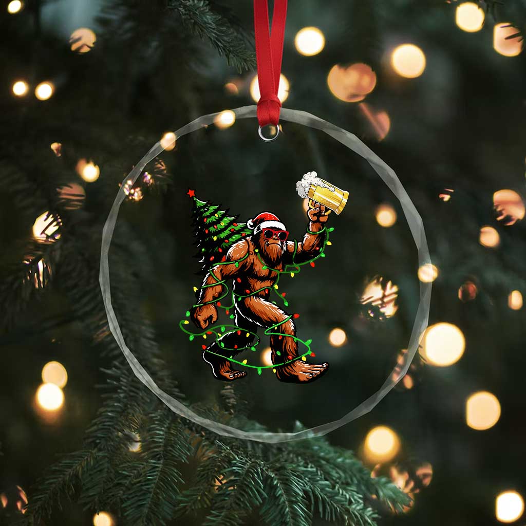 Santa Bigfoot Christmas Tree Crystal Glass Ornament Xmas Lights Funny Sasquatch Beer - Wonder Print Shop