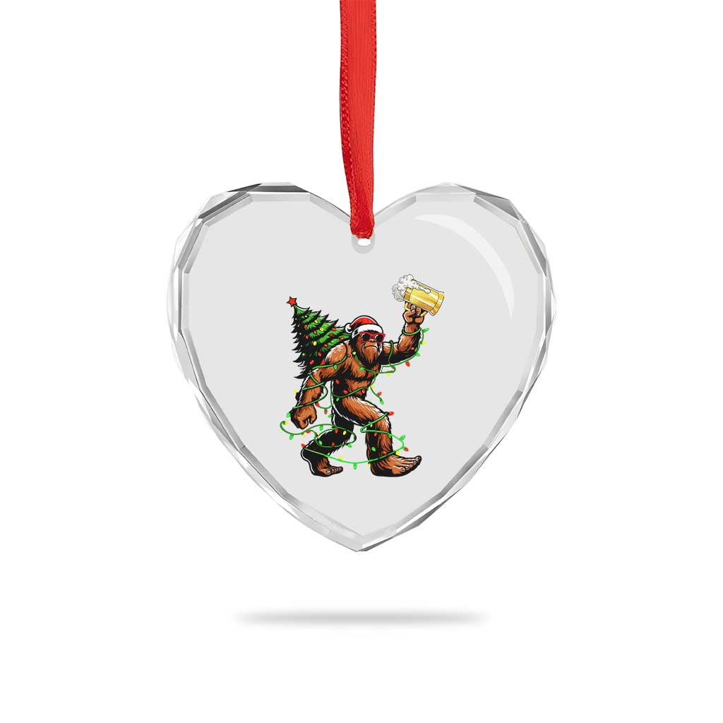 Santa Bigfoot Christmas Tree Heart Crystal Glass Ornament Xmas Lights Funny Sasquatch Beer - Wonder Print Shop