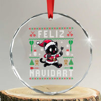 Santa Cat Feliz Navidart Crystal Glass Ornament Funny Dartist Ugly Christmas Gift - Wonder Print Shop