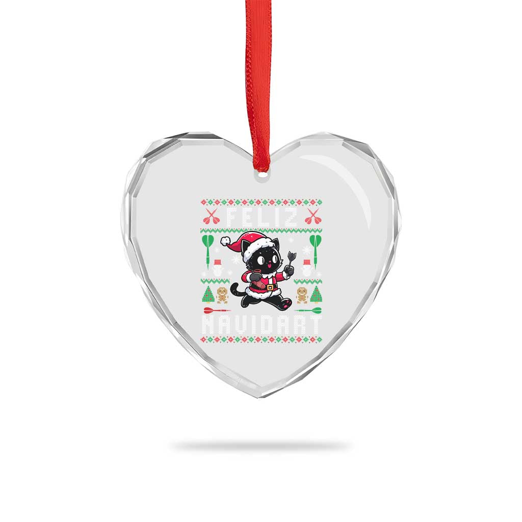 Santa Cat Feliz Navidart Heart Crystal Glass Ornament Funny Dartist Ugly Christmas Gift - Wonder Print Shop