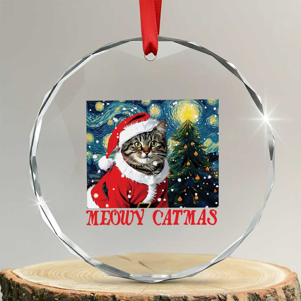 Santa Cat Xmas Crystal Glass Ornament Meowy Catmas Starry Night Christmas Tree TS09