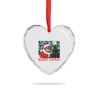 Santa Cat Xmas Heart Crystal Glass Ornament Meowy Catmas Starry Night Christmas Tree - Wonder Print Shop