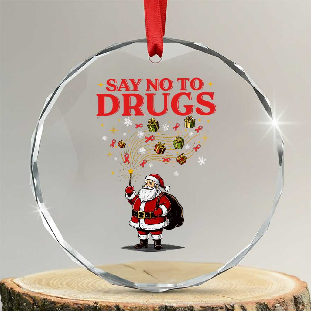 Santa Christmas Crystal Glass Ornament AIDS Awwanrness Red Ribbon HIV Support - Wonder Print Shop