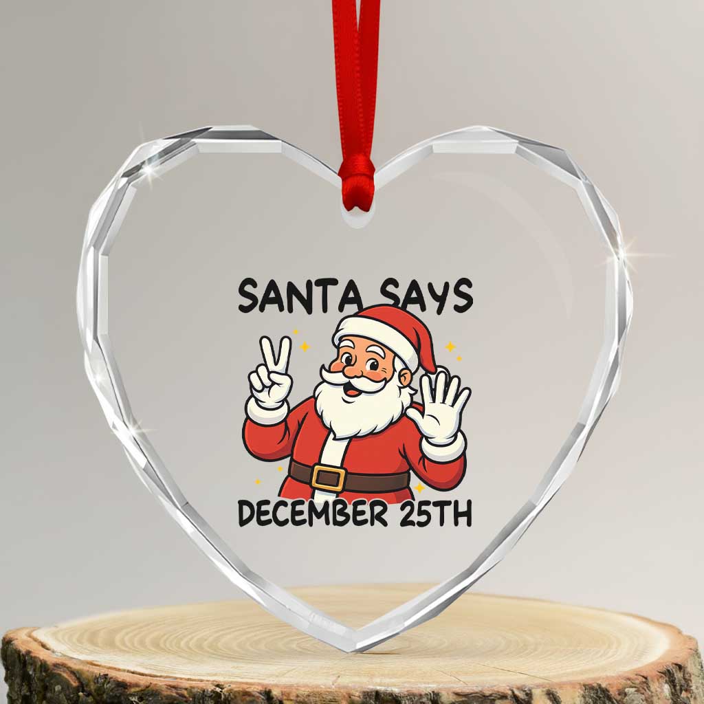Santa Christmas December 25th Season Heart Crystal Glass Ornament - Wonder Print Shop