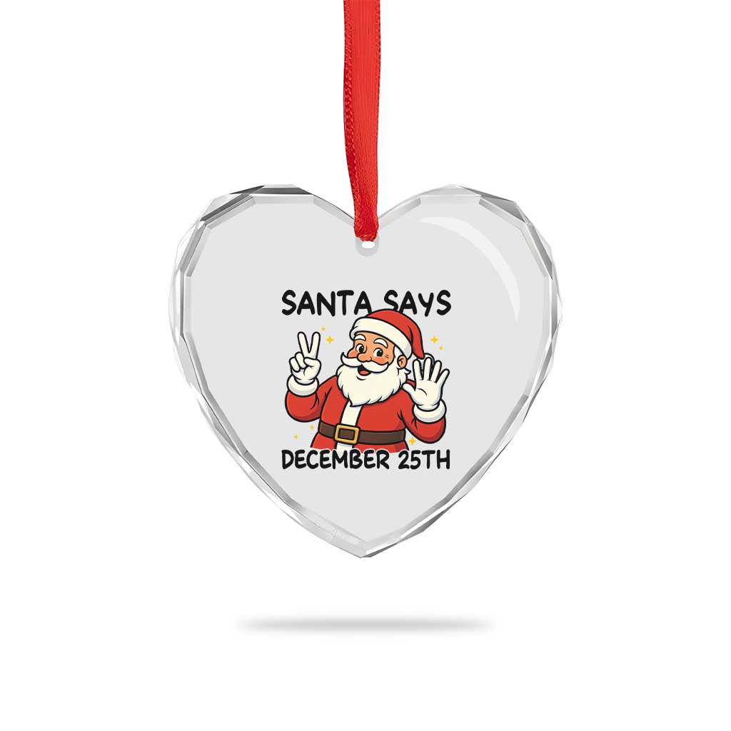 Santa Christmas December 25th Season Heart Crystal Glass Ornament - Wonder Print Shop