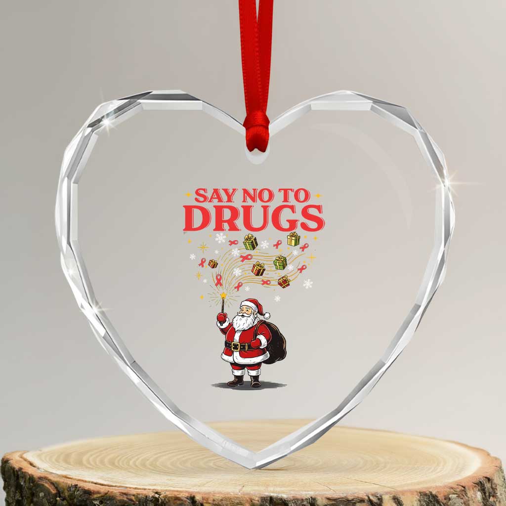 Santa Christmas Heart Crystal Glass Ornament AIDS Awwanrness Red Ribbon HIV Support - Wonder Print Shop