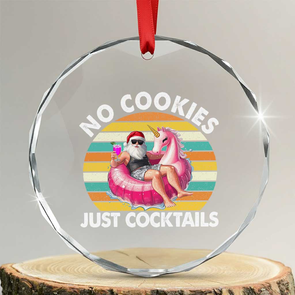 Santa Christmas In July Crystal Glass Ornament No Cookies Just Cocktails Flamingo Summer Beach Hawaii - Wonder Print Shop