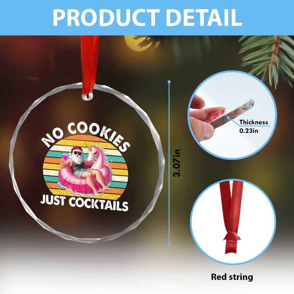 Santa Christmas In July Crystal Glass Ornament No Cookies Just Cocktails Flamingo Summer Beach Hawaii - Wonder Print Shop
