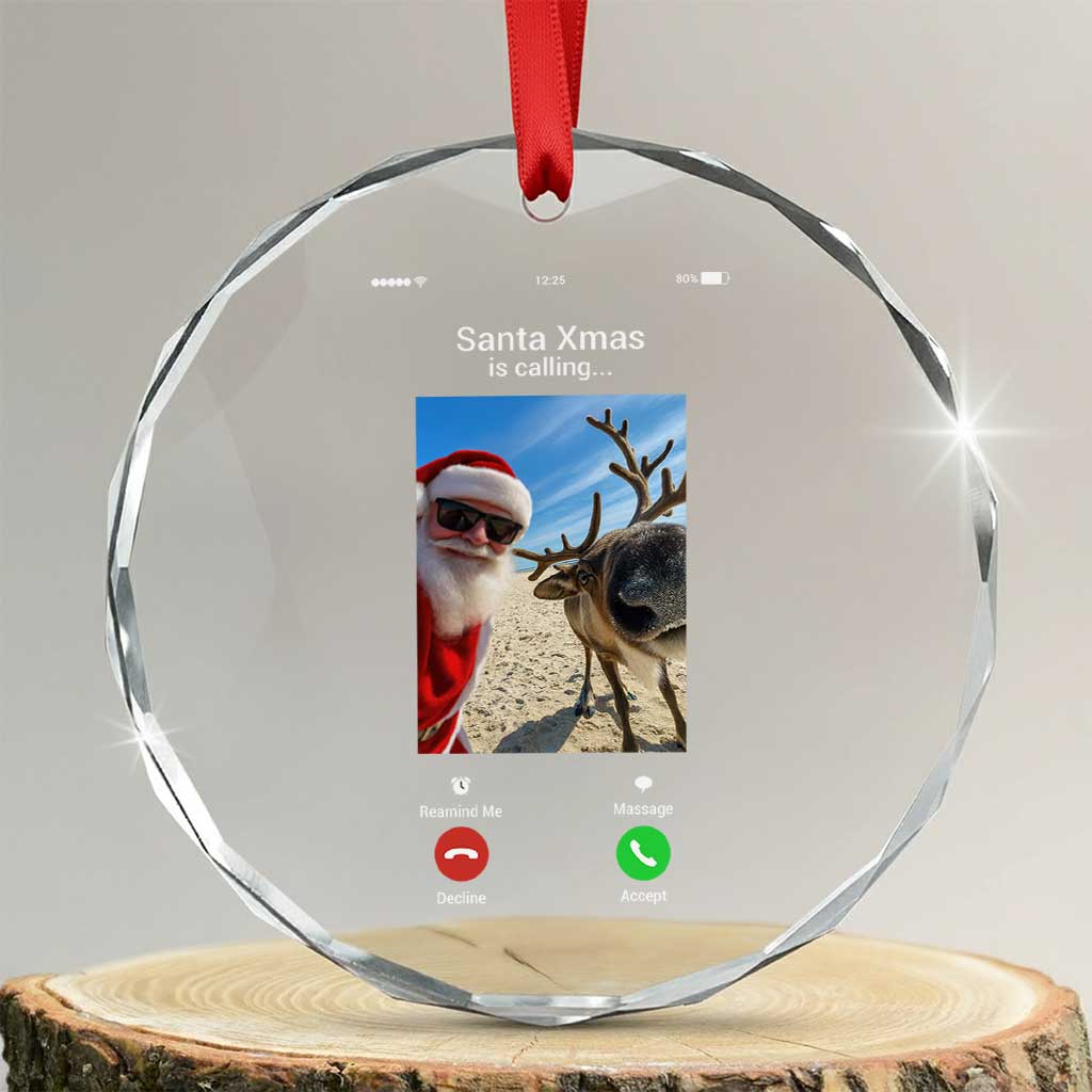 Santa Christmas Meme Crystal Glass Ornament Reindeer Video Call - Wonder Print Shop