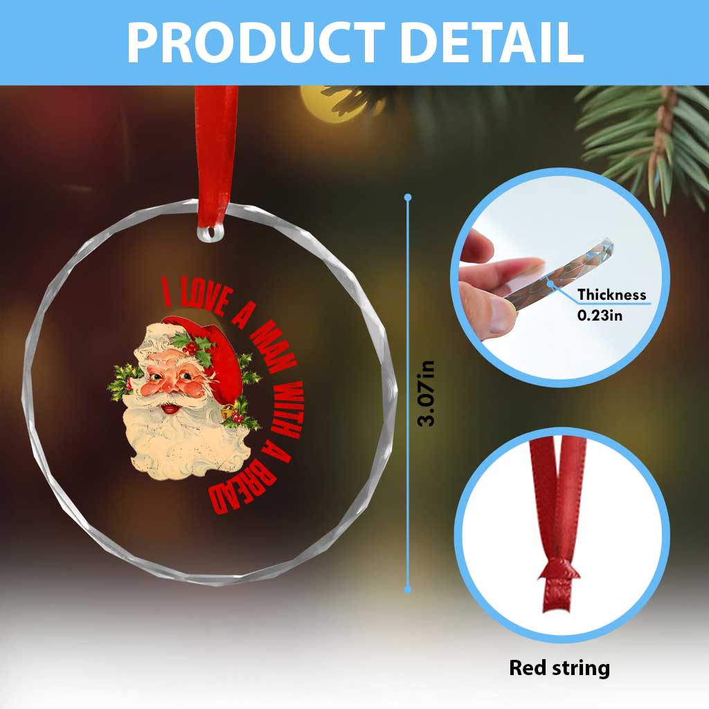 Santa Crystal Glass Ornament Fun Retro I Love A Man With A Beard TS10