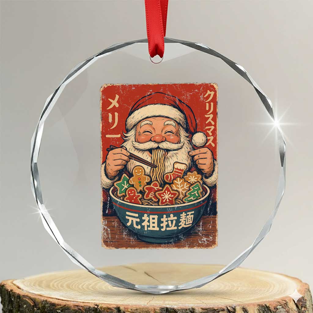 Santa Eating Ramen Noodles Japanese Christmas Crystal Glass Ornament - Wonder Print Shop
