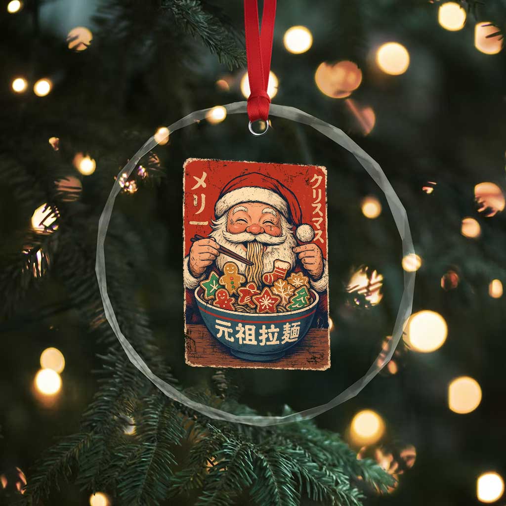 Santa Eating Ramen Noodles Japanese Christmas Crystal Glass Ornament - Wonder Print Shop