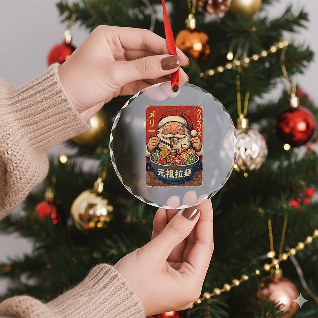 Santa Eating Ramen Noodles Japanese Christmas Crystal Glass Ornament - Wonder Print Shop