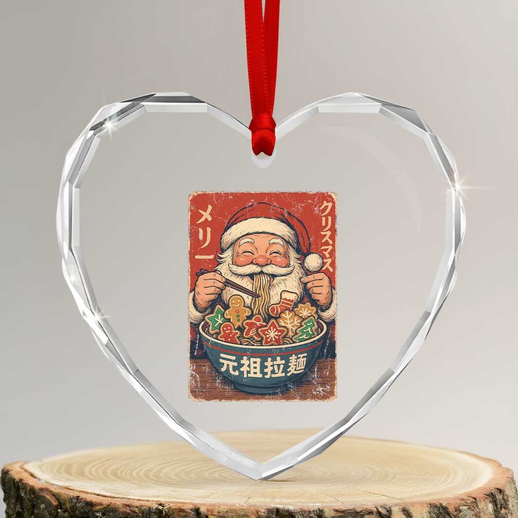 Santa Eating Ramen Noodles Japanese Christmas Heart Crystal Glass Ornament - Wonder Print Shop