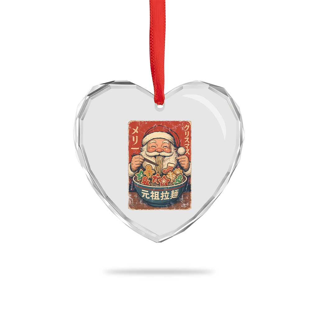Santa Eating Ramen Noodles Japanese Christmas Heart Crystal Glass Ornament - Wonder Print Shop
