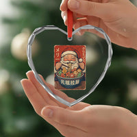 Santa Eating Ramen Noodles Japanese Christmas Heart Crystal Glass Ornament - Wonder Print Shop
