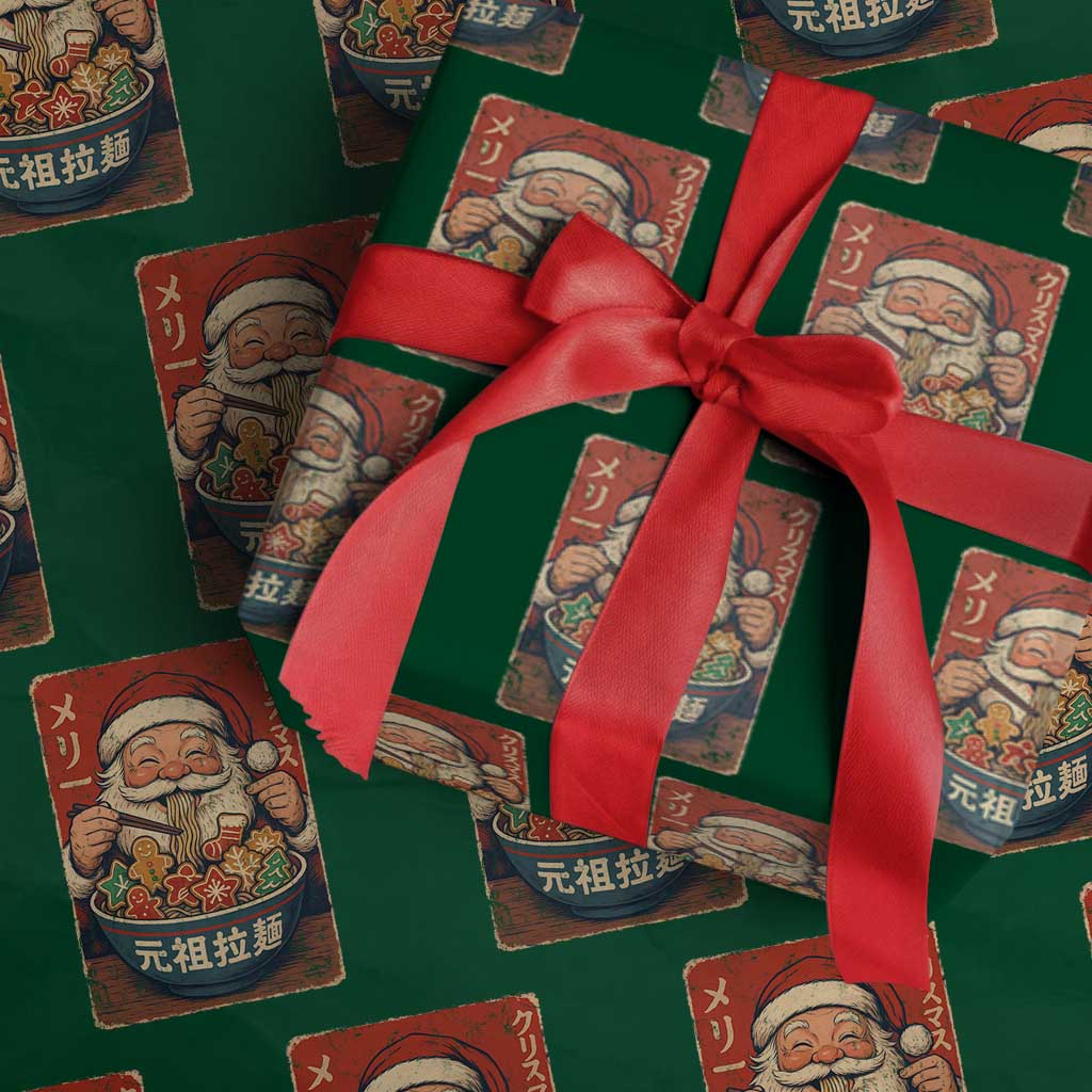 Santa Eating Ramen Noodles Japanese Christmas Wrapping Paper Roll - Wonder Print Shop