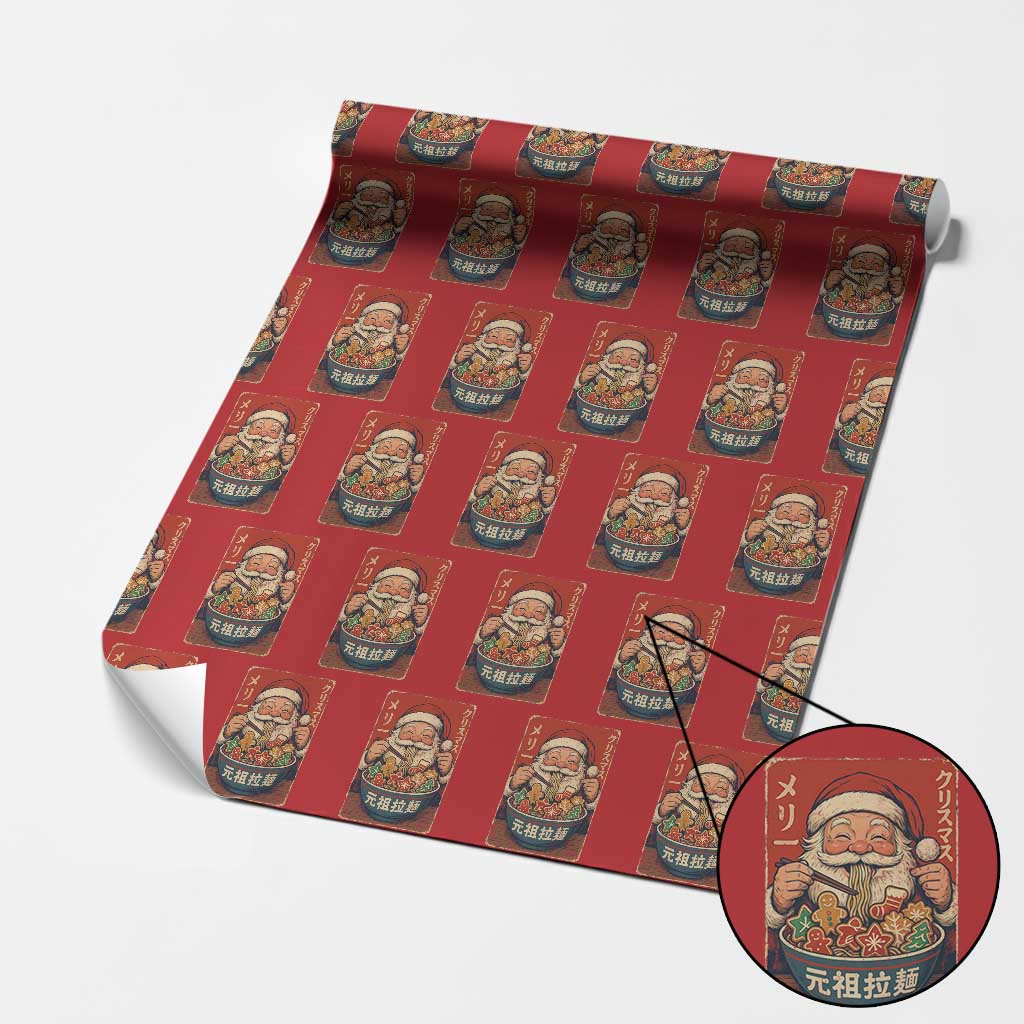 Santa Eating Ramen Noodles Japanese Christmas Wrapping Paper Roll - Wonder Print Shop