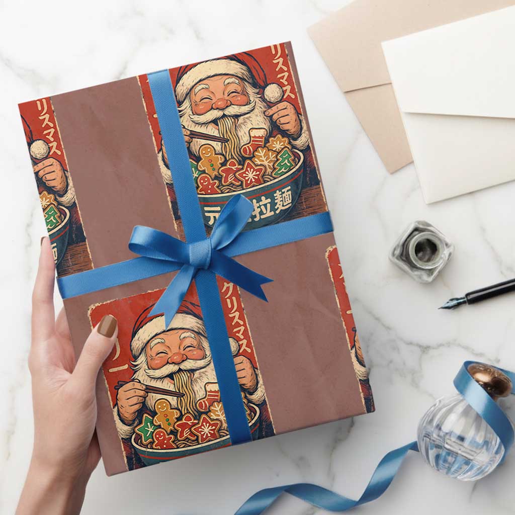 Santa Eating Ramen Noodles Japanese Christmas Wrapping Paper Roll - Wonder Print Shop