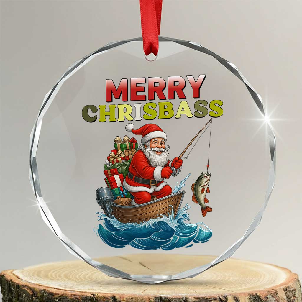 Santa Fishing Christmas Crystal Glass Ornament Funny Fisherman Merry Chrisbass Xmas - Wonder Print Shop