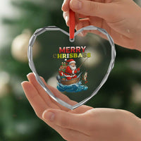 Santa Fishing Christmas Heart Crystal Glass Ornament Funny Fisherman Merry Chrisbass Xmas - Wonder Print Shop