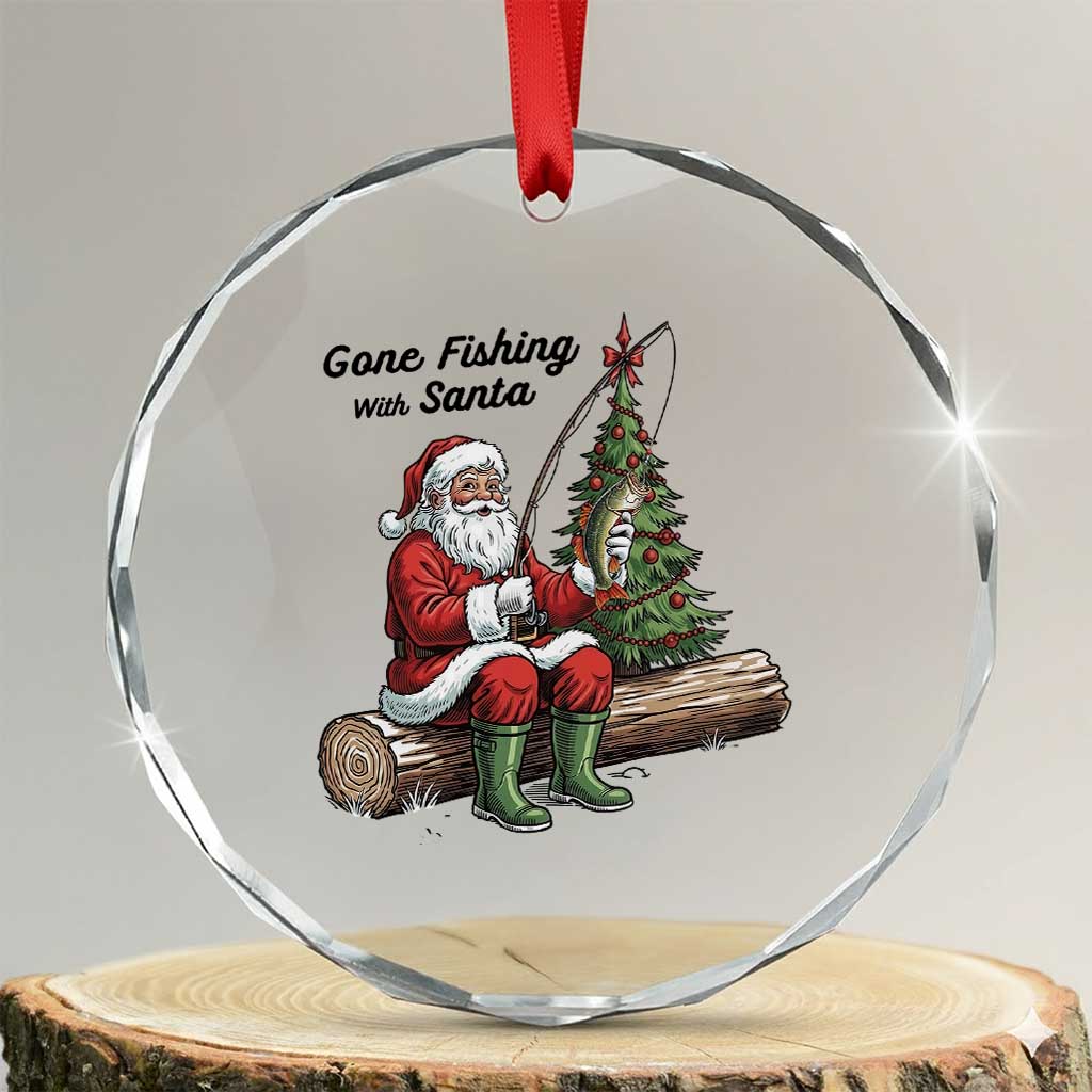Santa Fishing Chritsmas Crystal Glass Ornament Funny Fisherman Xmas - Wonder Print Shop