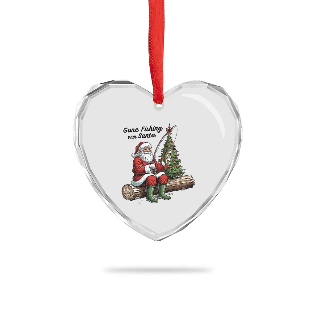 Santa Fishing Chritsmas Heart Crystal Glass Ornament Funny Fisherman Xmas - Wonder Print Shop