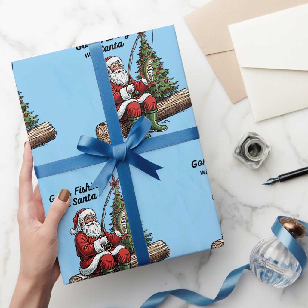 Santa Fishing Chritsmas Wrapping Paper Roll Funny Fisherman Xmas - Wonder Print Shop