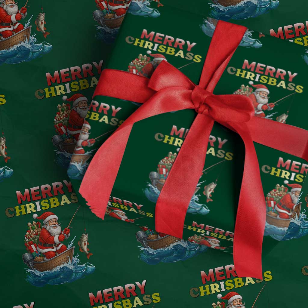 Santa Fishing Xmas Wrapping Paper Roll Funny Fisherman Merry Chrisbass Xmas - Wonder Print Shop