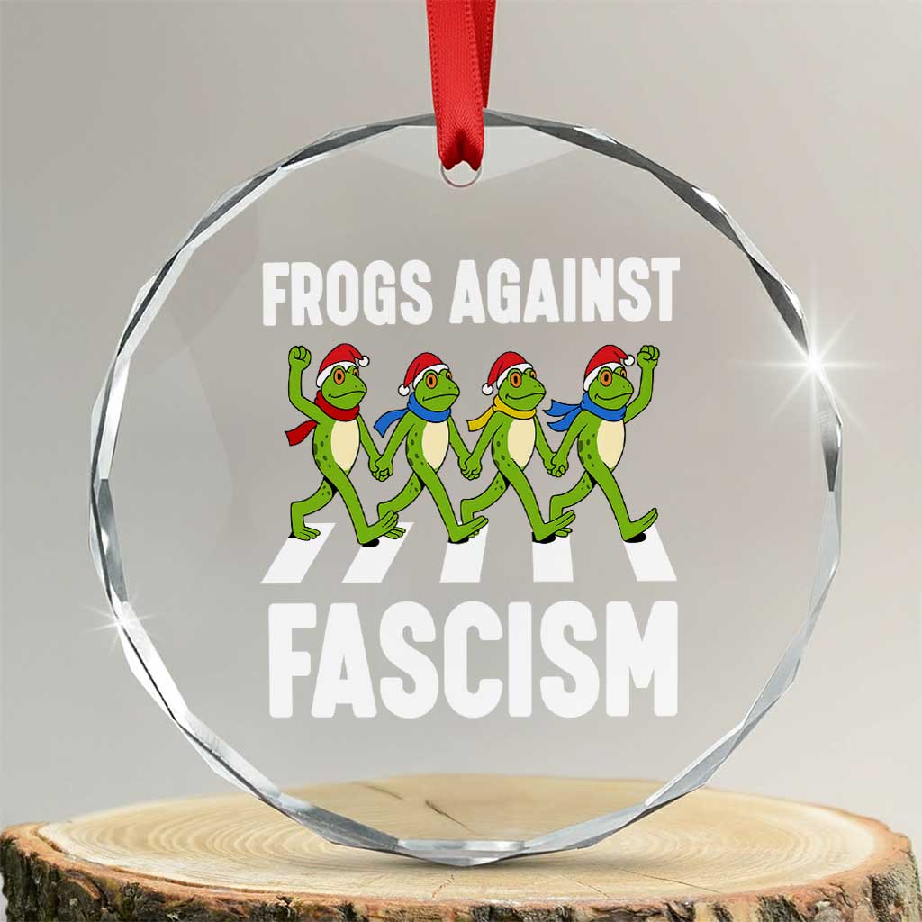 Santa Frog Against Fascism Crystal Glass Ornament Christmas Holiday Frogs Band Resistance Protest - Wonder Print Shop