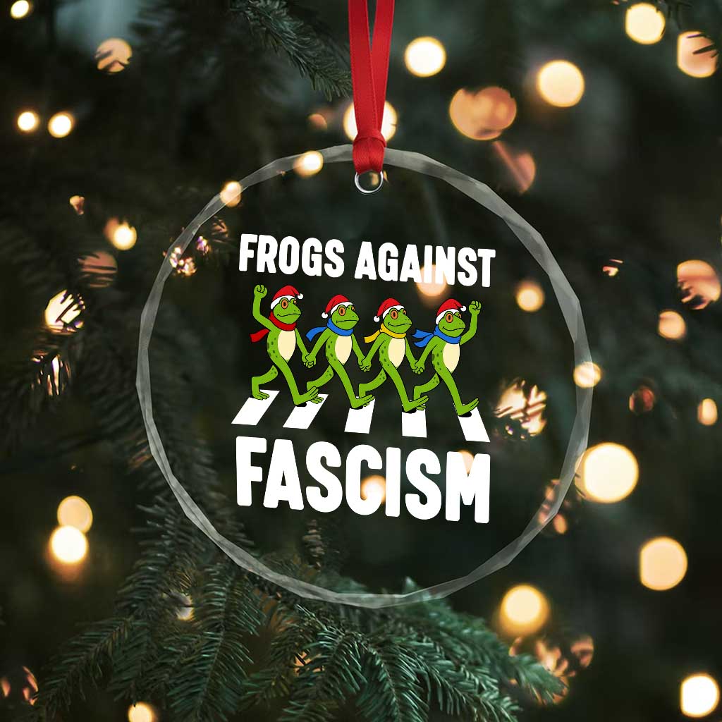 Santa Frog Against Fascism Crystal Glass Ornament Christmas Holiday Frogs Band Resistance Protest - Wonder Print Shop