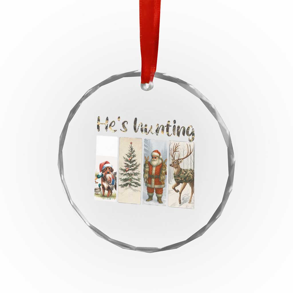 Santa Funny Xmas Hunter Look Crystal Glass Ornament He Is Hunting TS12