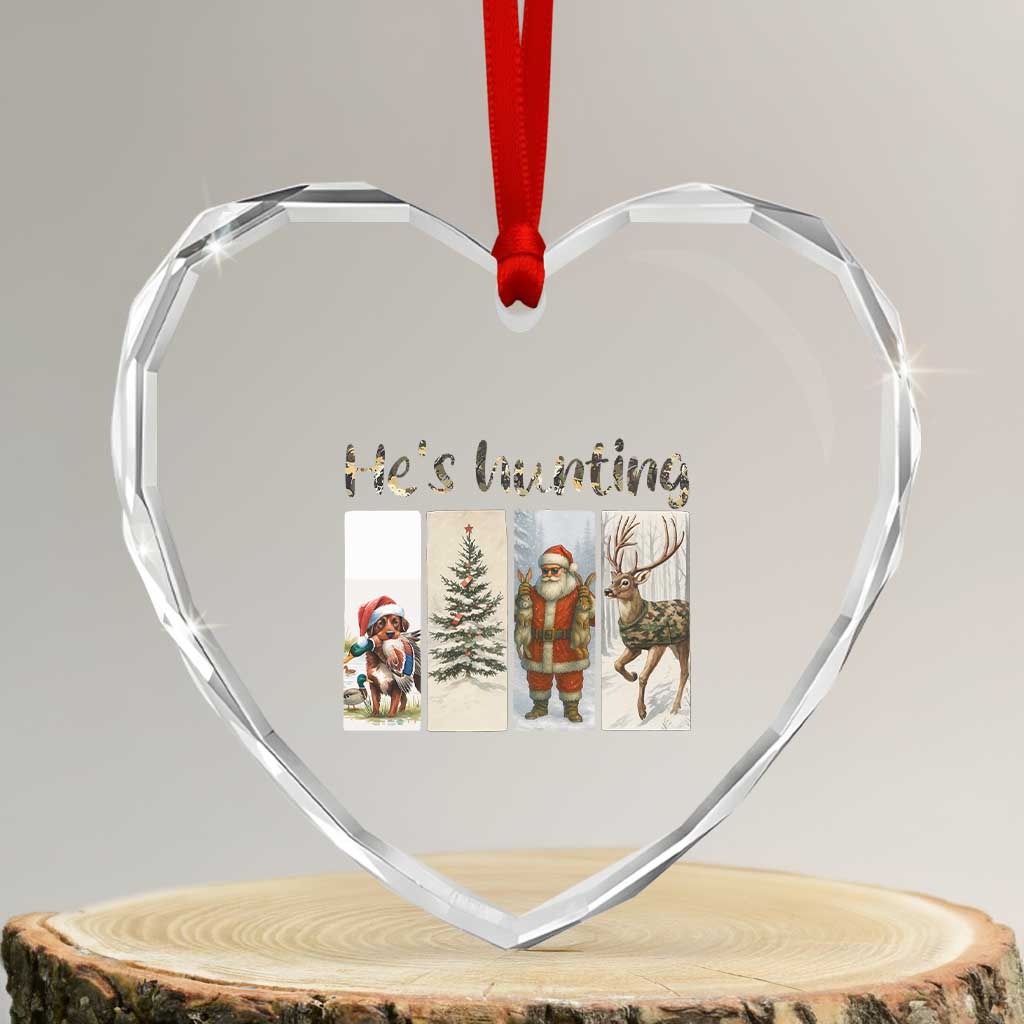 Santa Funny Xmas Hunter Look Heart Crystal Glass Ornament He Is Hunting - Wonder Print Shop