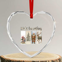 Santa Funny Xmas Hunter Look Heart Crystal Glass Ornament He Is Hunting - Wonder Print Shop