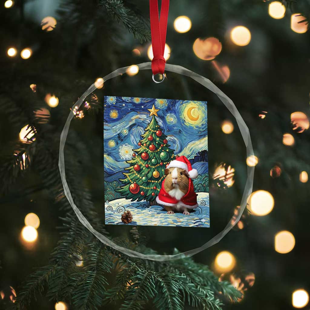 Santa Guinea Pig Starry Night Inspired Crystal Glass Ornament Funny Christmas Gift - Wonder Print Shop