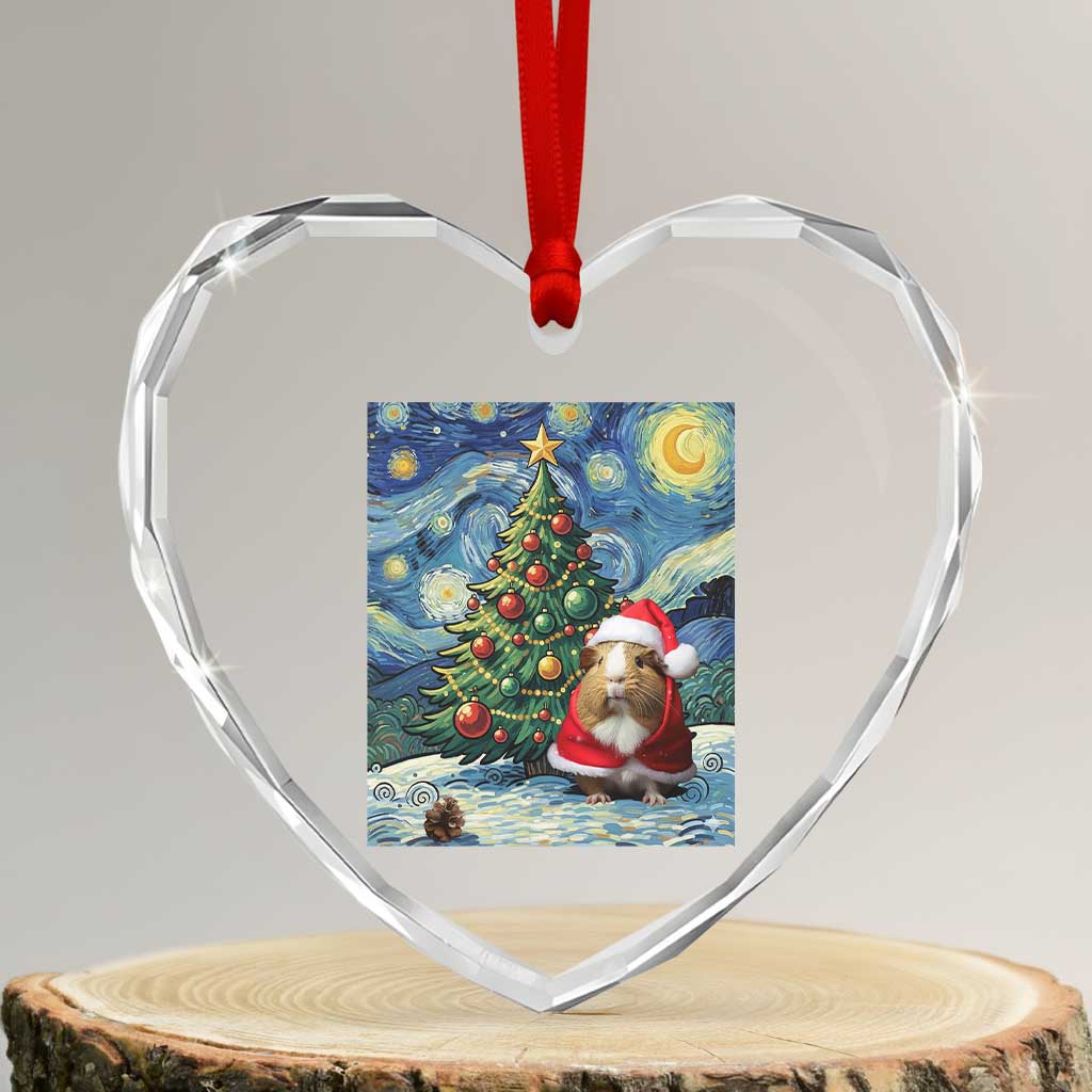 Santa Guinea Pig Starry Night Inspired Heart Crystal Glass Ornament Funny Christmas Gift - Wonder Print Shop