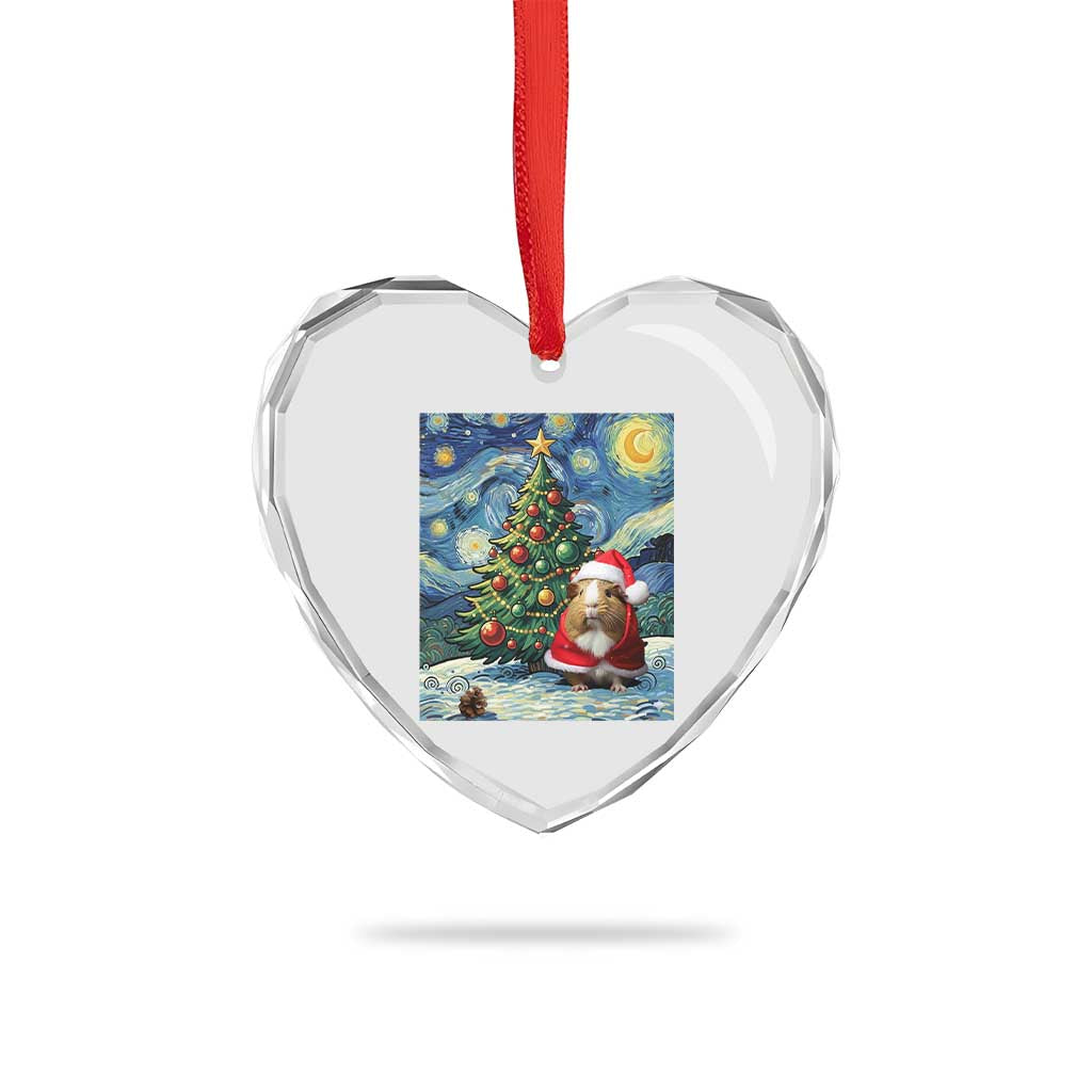 Santa Guinea Pig Starry Night Inspired Heart Crystal Glass Ornament Funny Christmas Gift - Wonder Print Shop