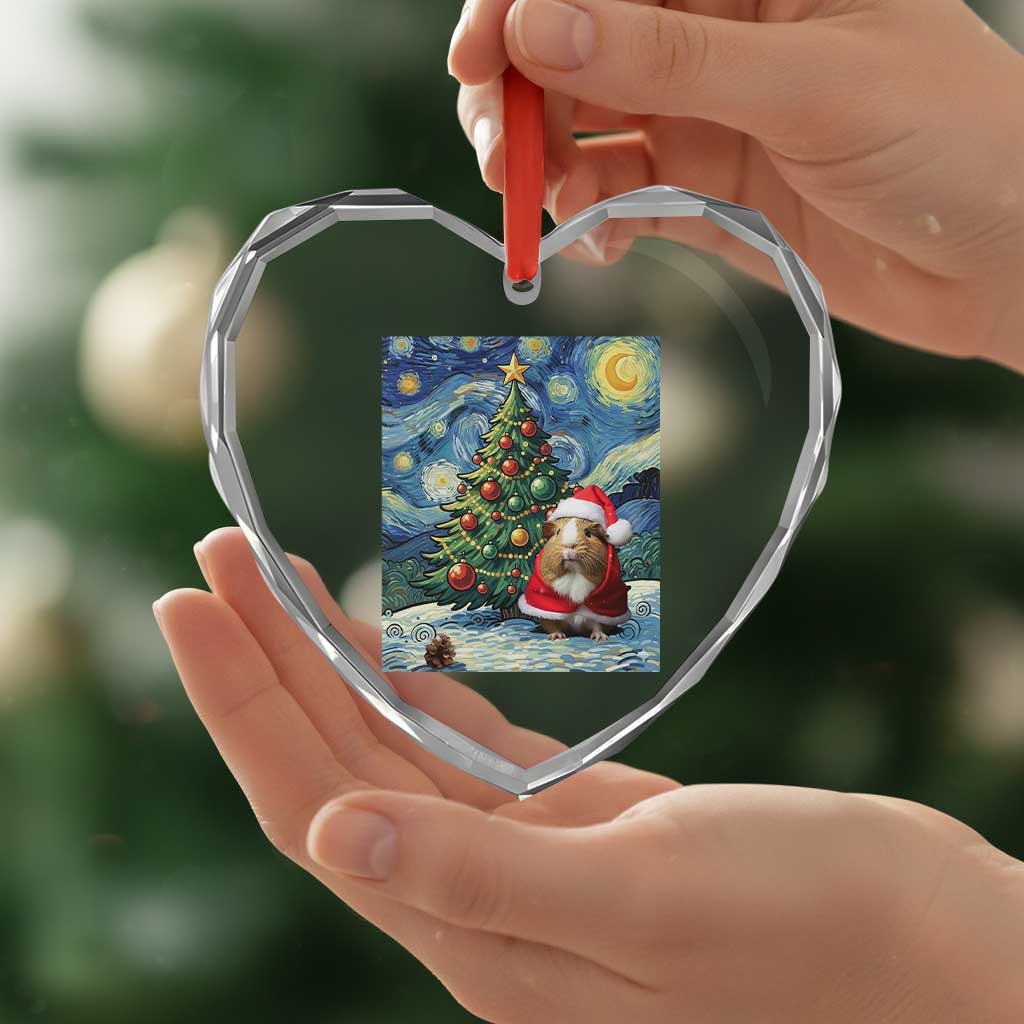 Santa Guinea Pig Starry Night Inspired Heart Crystal Glass Ornament Funny Christmas Gift - Wonder Print Shop