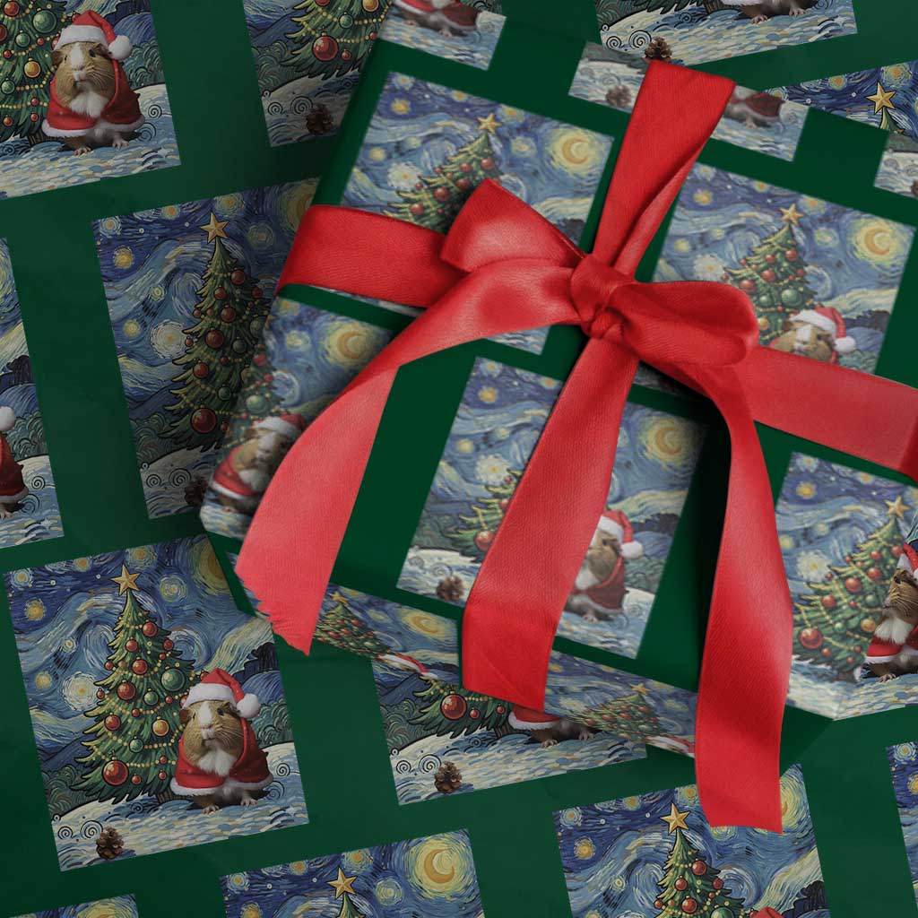 Santa Guinea Pig Starry Night Inspired Wrapping Paper Roll Funny Christmas Gift - Wonder Print Shop